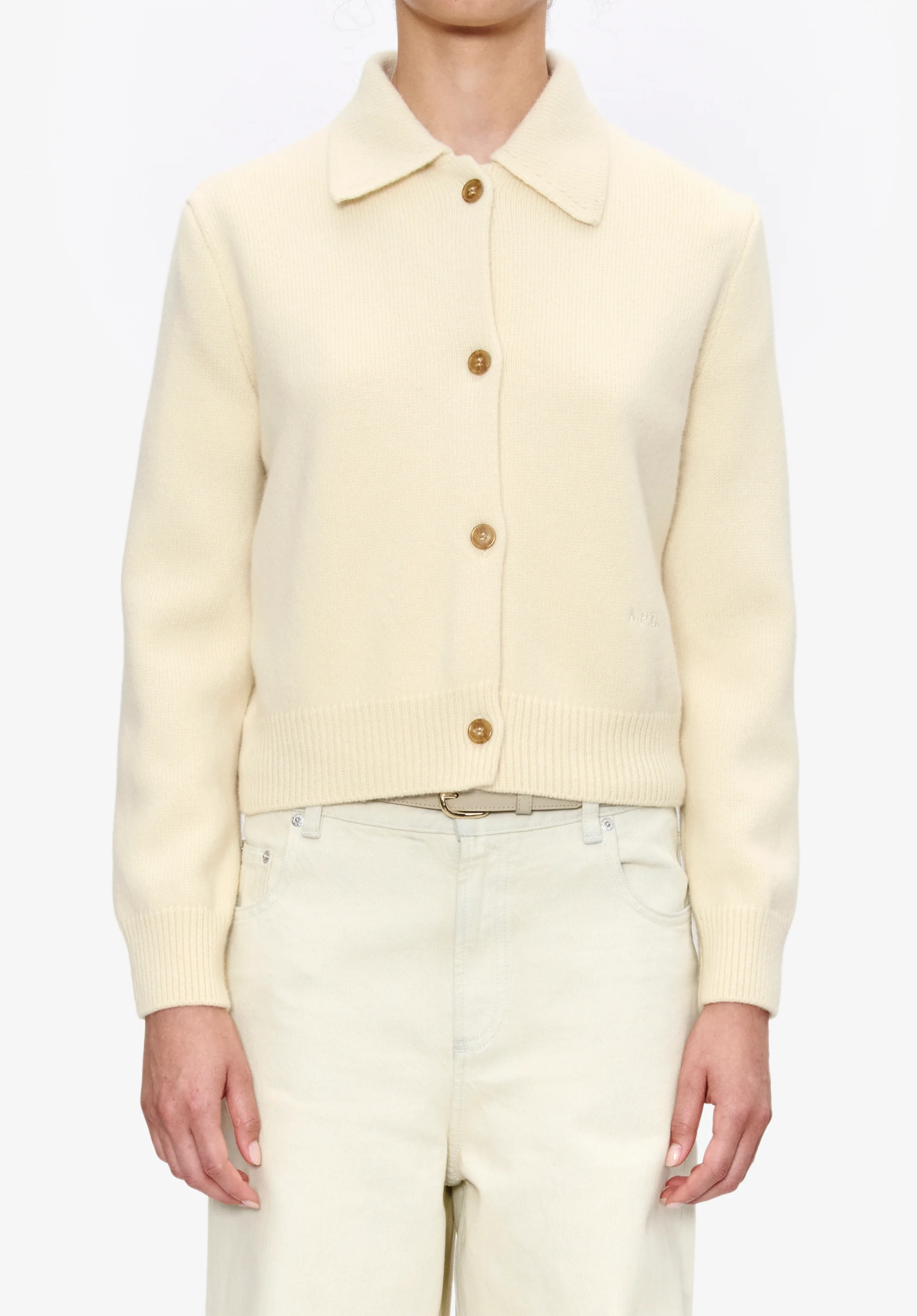 Solid-colour cardigan with polo shirt collar - Image 4