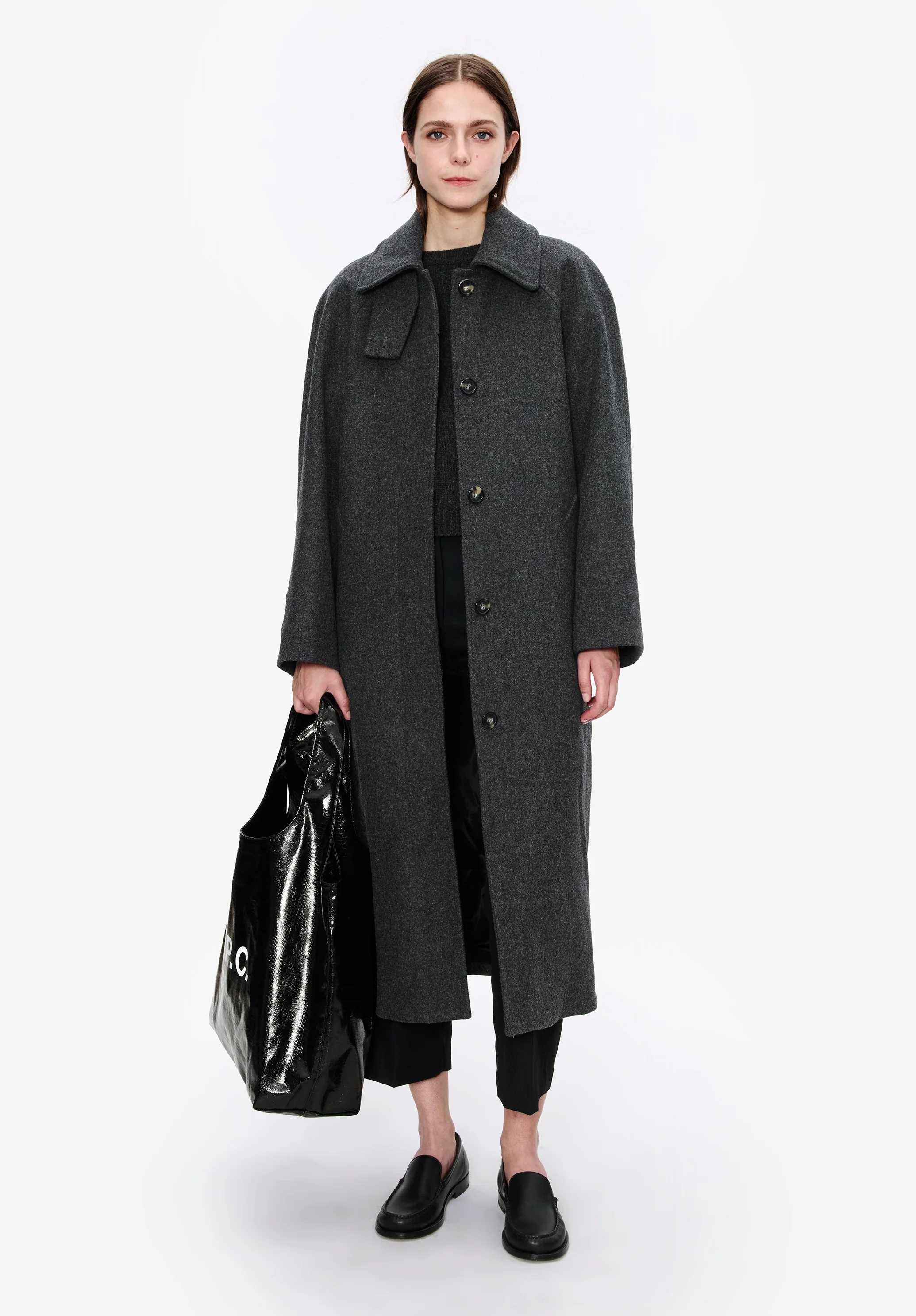 Oversize solid-colour coat with raglan sleeves - Image 4